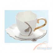 包鑽項鍊咖啡杯盤組(白)